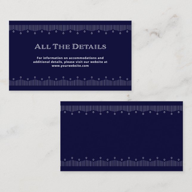 Modern Deco | Elegant Navy Blue and White Details Enclosure Card (Front/Back)