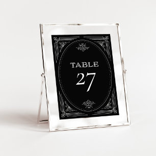 Modern Deco   Elegant Onyx Black and White Wedding Table Number