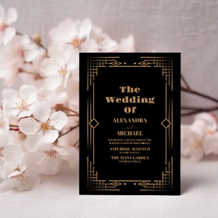 Modern Deco  Elegant Onyx Black  Wedding Invitation