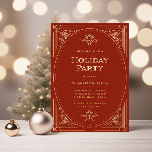 Modern Deco Elegant Red Holiday Party Gold
