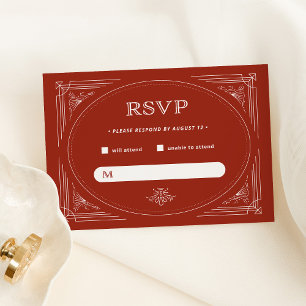 Modern Deco   Elegant Red Holiday Wedding RSVP Card