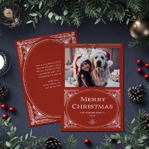 Modern Deco   Elegant Red with Photo Holiday Card