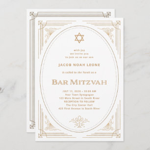 Modern Deco Faux Gold and White Bar Mitzvah Invitation