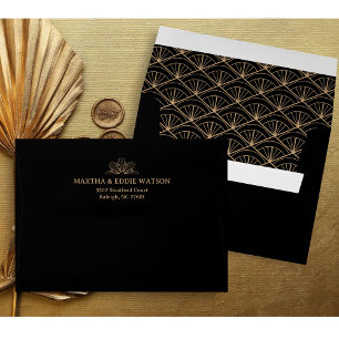 Modern Deco Faux Gold Look and Black Wedding Envelope