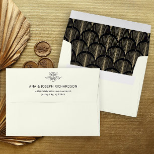 Modern Deco Faux Gold Look and Ivory Wedding Envelope