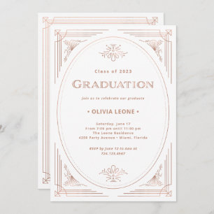 Modern Deco   Faux Rose Gold and White Graduation Invitation