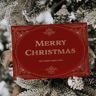 Modern Deco   Festive Red and Photo Christmas Foil Holiday Card