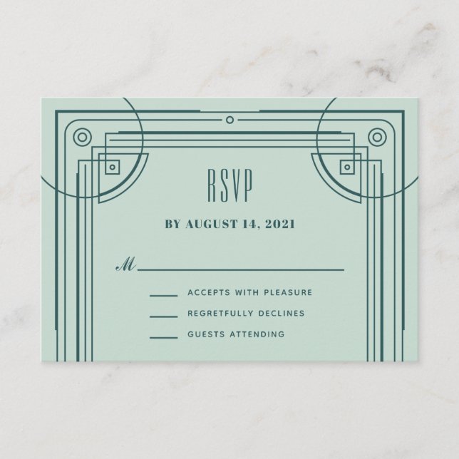Modern Deco Frame RSVP Enclosure Card - Green (Front)