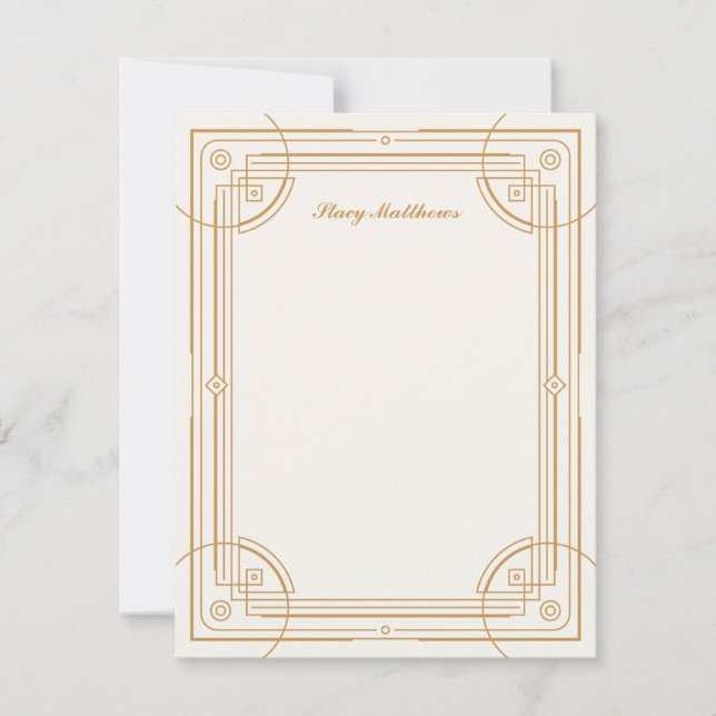Modern Deco Frame Stationery Note Card - Tan (Front)