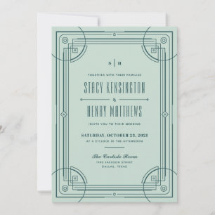 Modern Deco Frame Wedding Invitation - Green
