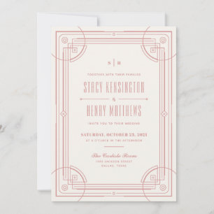 Modern Deco Frame Wedding Invitation - Rose