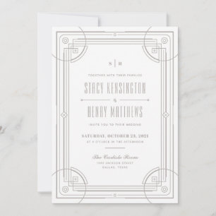 Modern Deco Frame Wedding Invitation - White