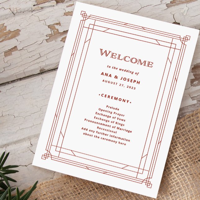 Modern Deco | Light Silver White and Red Wedding Programme (A festive wedding welcome program for your holiday wedding)