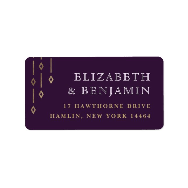 Modern Deco Plum Purple Gold Foil Return Address Label (Front)