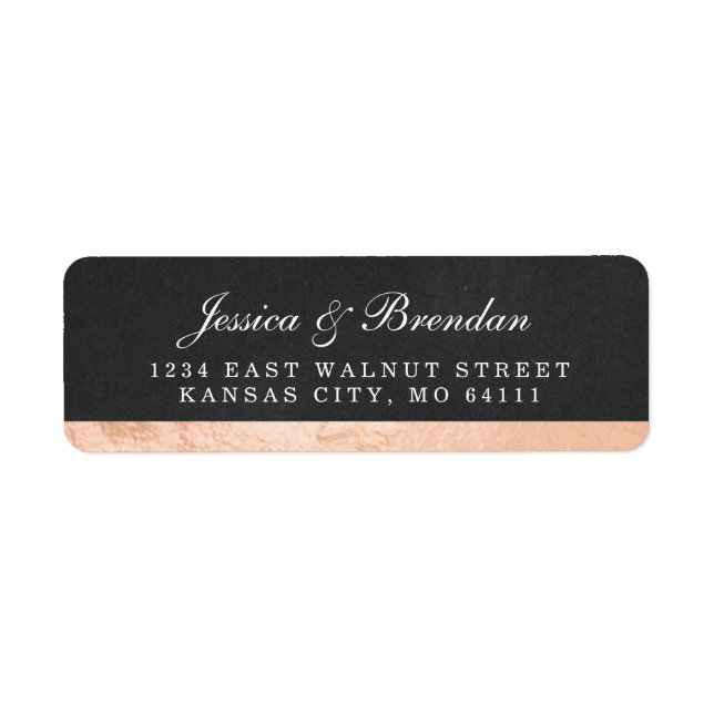 Modern Deco Rose Gold Wedding Return Address Label (Front)