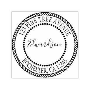 Modern deco round custom family return address self-inking stamp