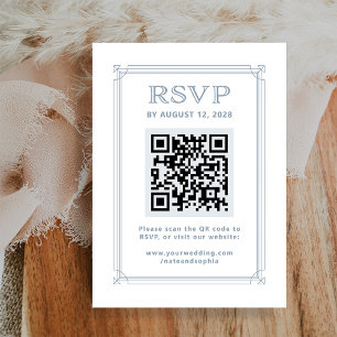 Modern Deco RSVP with QR Code White and Blue Enclosure Card