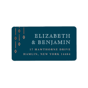 Modern Deco Teal Rose Gold Foil Return Address Label