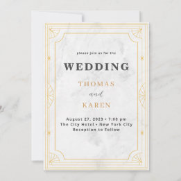 Modern Deco | White marble Wedding Invitation