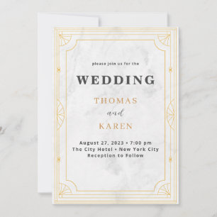 Modern Deco   White marble Wedding Invitation