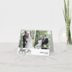 Modern Deco White Swan 2 Photo Wedding Folded Thank You Card