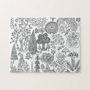 Modern Decorative Black and White Tree Pattern Jigsaw Puzzle