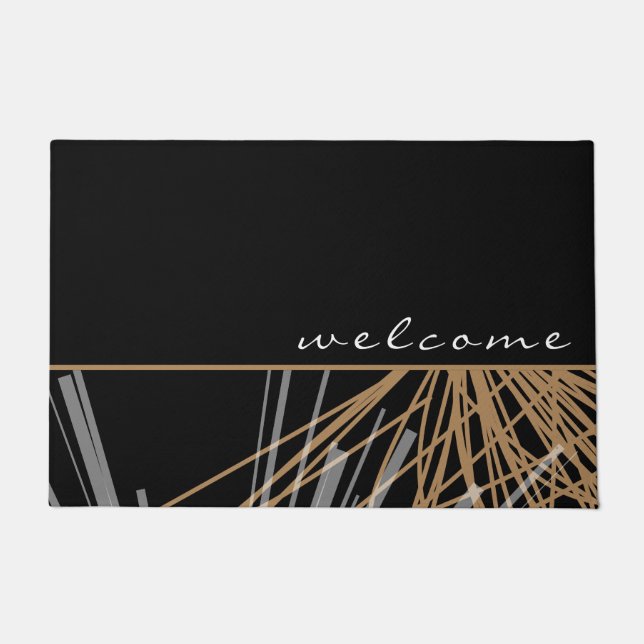 Modern Decorative Black & Gold Welcome Doormat (Front)