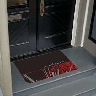 Modern Decorative Black White & Red Welcome Doormat