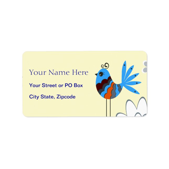 Modern Decorative Blue Birds Label (Front)
