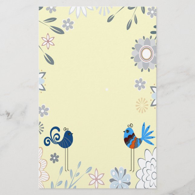 Modern Decorative Blue Birds Stationery (Front)