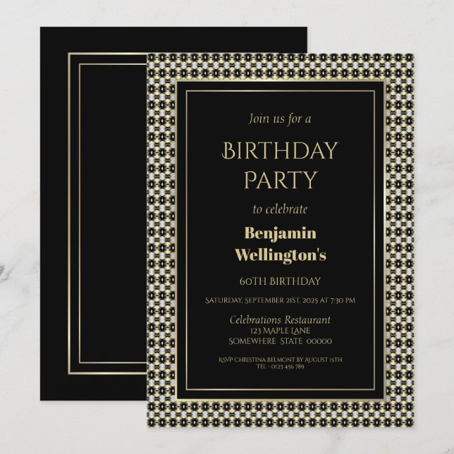 Modern Decorative Border 60th Birthday Party Invitation (Front/Back)