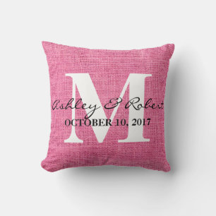 Modern Decorative Burlap White Monogram Wedding Cushion