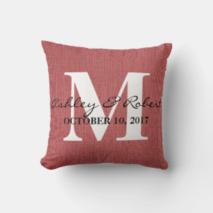 Modern Decorative Burlap White Monogram Wedding Cushion
