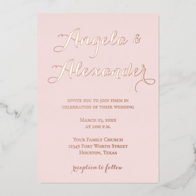 Modern Decorative Calligraphy Blush Pink Wedding (Front)