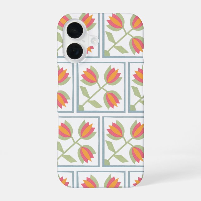 Modern Decorative Flowers Pattern iPhone 16 Case (Back)