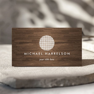 Modern Decorative Logo on Warm Woodgrain Business Card