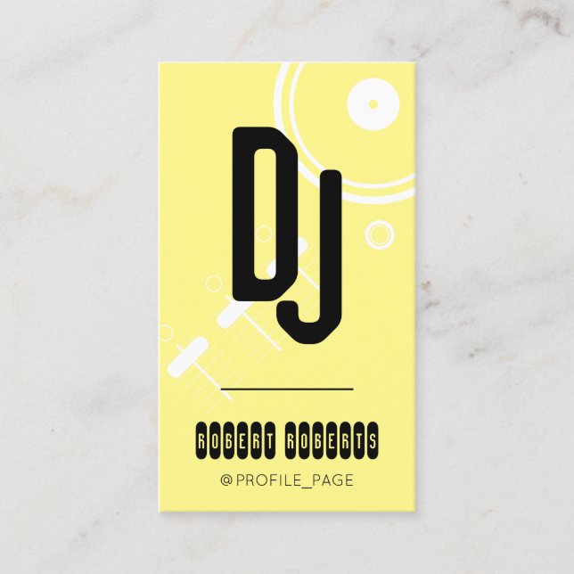 Modern deejay style yellow cover business card (Front)