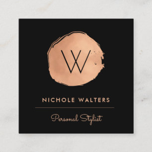 Modern Deep Black Faux Foil Circle   Rose Gold Square Business Card