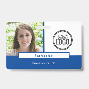 Modern Deep Blue Colour Block Photo Name Tag ID Badge