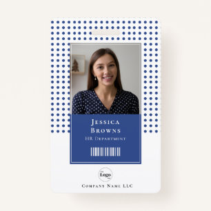 Modern Deep Blue Student Employee Photo QR Barcode ID Badge