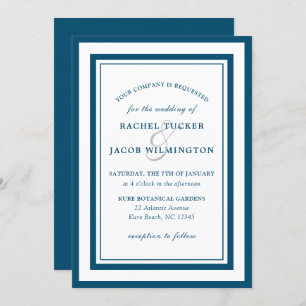 Modern Deep Blue White Border Simple Wedding Invitation