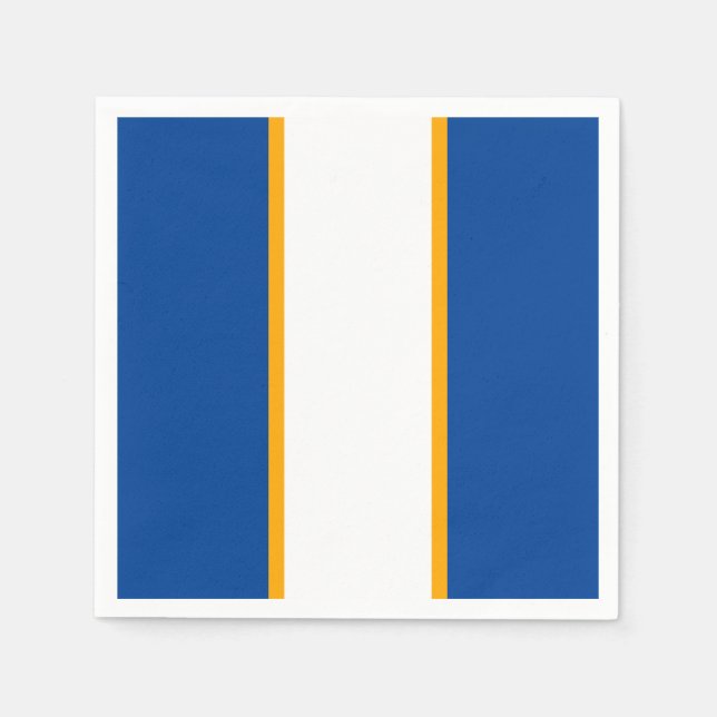 Modern Deep Blue White Orange Racing Stripes Napkin (Front)