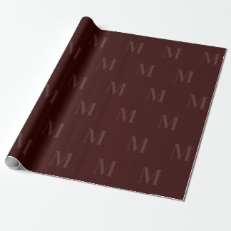 Modern Deep Burgundy Minimalist Monogram Wrapping Paper