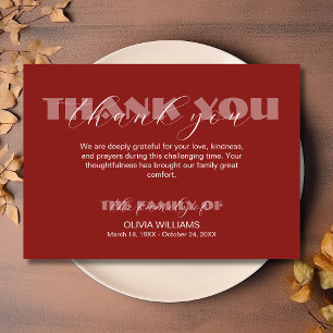 Modern Deep Burgundy Traditional Funeral Thank You Card