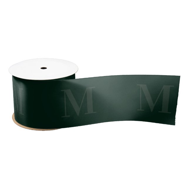 Modern Deep Forest Green Minimalist Monogram 3In Satin Ribbon (Spool)