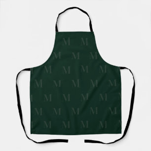 Modern Deep Forest Green Minimalist Monogram Apron