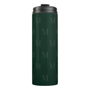 Modern Deep Forest Green Minimalist Monogram Thermal Tumbler