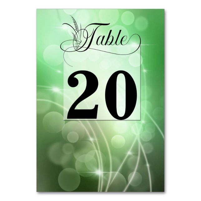 Modern Deep Green Bokeh Background Wedding Table Number (Front)