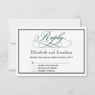 Modern Deep Green Script Wedding Reply Card