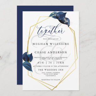 Modern Deep Indigo Blue and Gold Frame Invitation